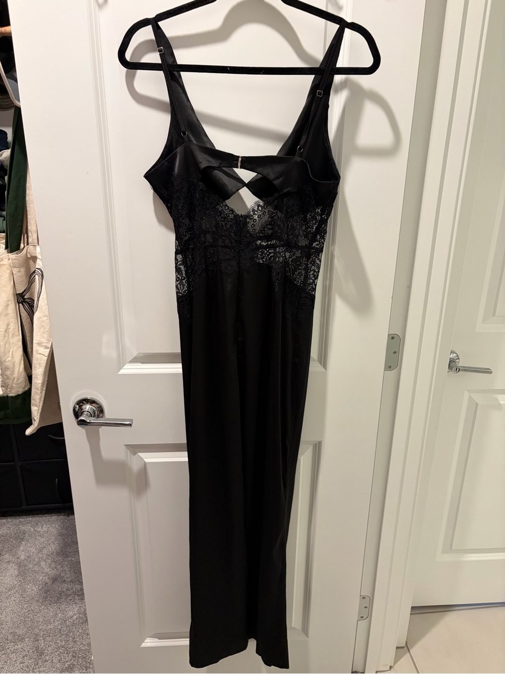 Satin & Lace Black Long Chemise Nightgown